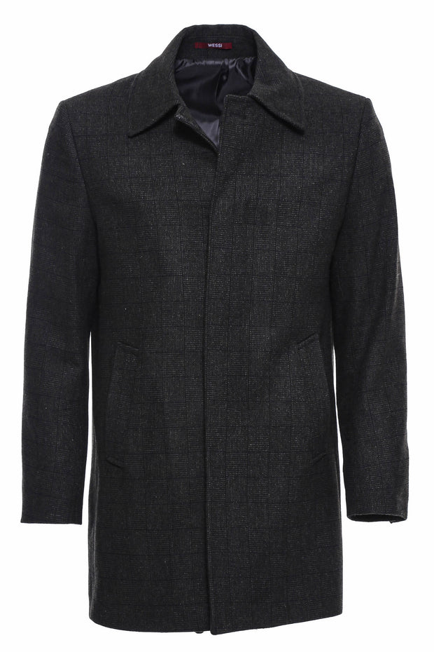 Black Checked Hidden Button Coat