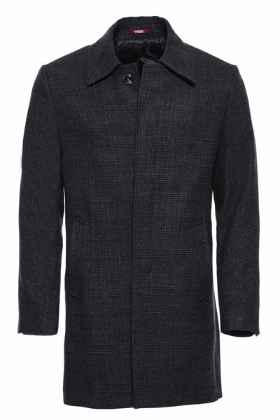 Black Checked Hidden Button Peak Lapel Coat