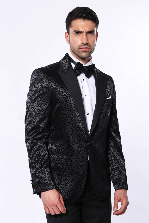 Black Floral Patterned Party Men's Blazer