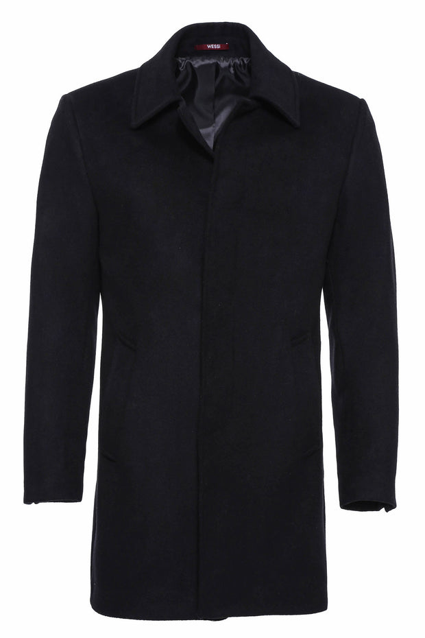 Black Hidden Button Coat