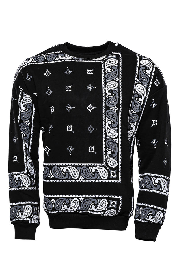 Black Patterned Crew Neck Sweater