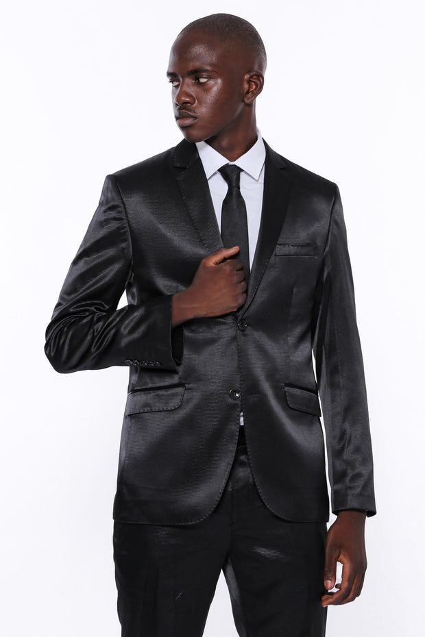 Black Patterned Satin Suit