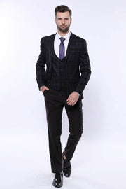 Black Plaid Men's Winter 3 Piece Suit