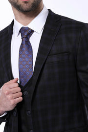 Black Plaid Men's Winter 3 Piece Suit