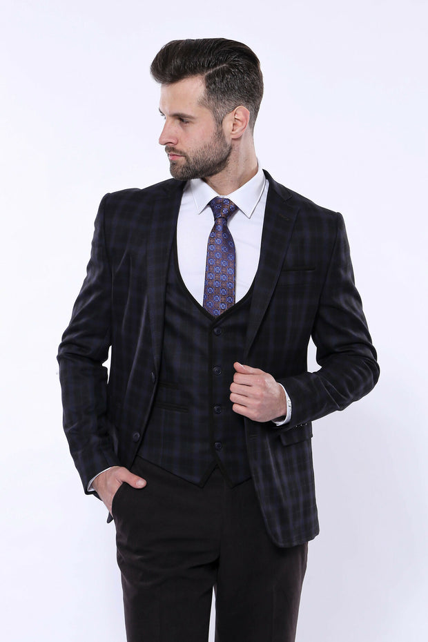 Black Plaid Men's Winter 3 Piece Suit