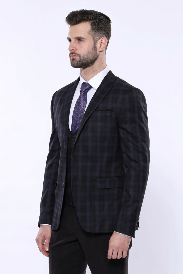 Black Plaid Men's Winter 3 Piece Suit