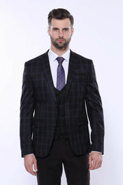 Black Plaid Men's Winter 3 Piece Suit