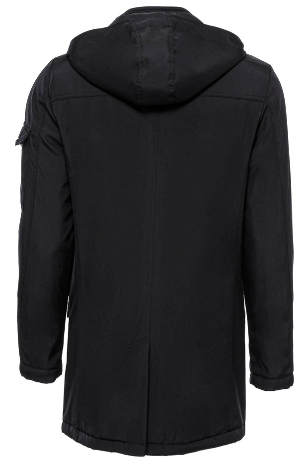 Black Pocket Hooded Men's Coat