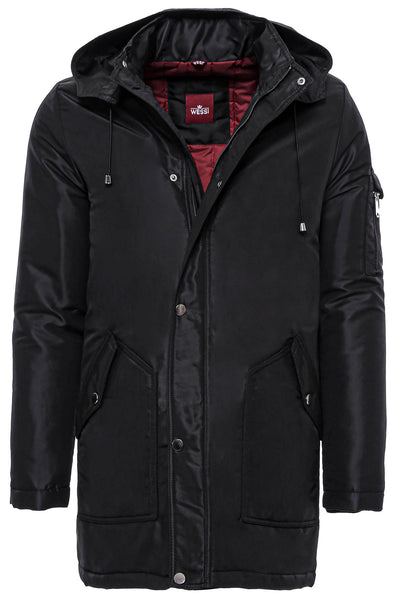 Black Pocket Hooded Men's Coat