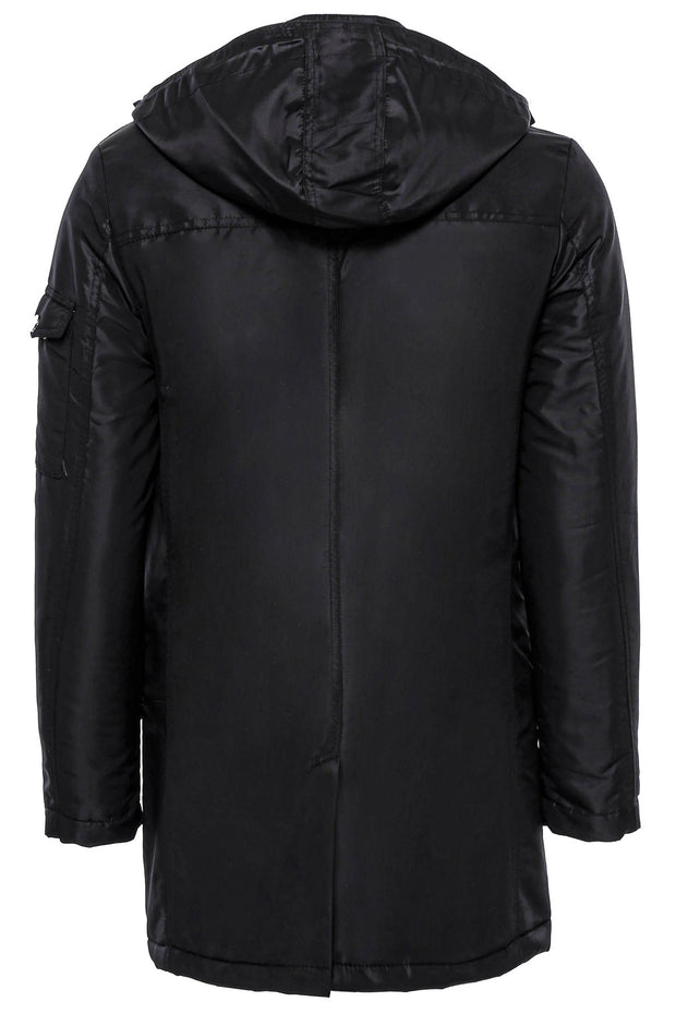 Black Pocket Hooded Men's Coat