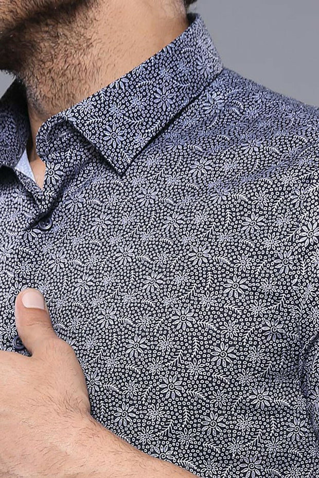 Black Short Sleeve Floral Patterned Men's Shirt | Wessi