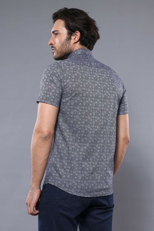 Black Short Sleeve Floral Patterned Men's Shirt | Wessi