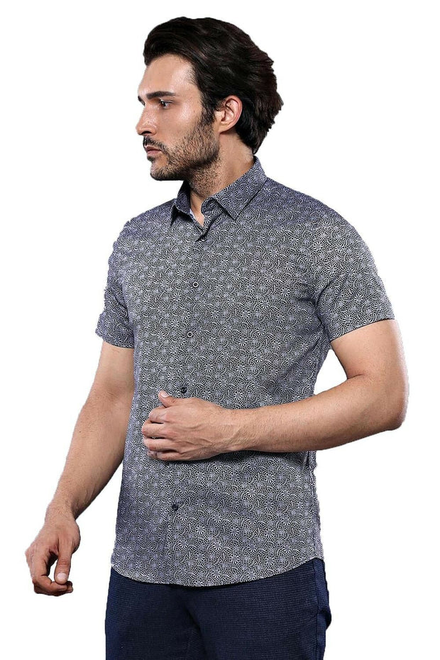 Black Short Sleeve Floral Patterned Men's Shirt | Wessi