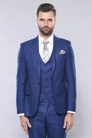 Blue Vested Suit With Plaid Blazer | Wessi 3 Piece Suits, 3-piece-suit, 34, 36, 38, 40, 42, 44, 46, 48, blue, mens-suit, mens-suit_obsolete, Modern Fit, Peak, Peak Lapel, Slim Fit, Suit Suit3