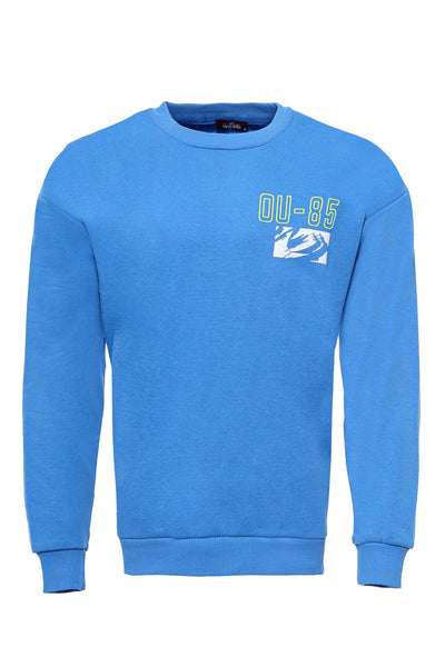 Blue Both Side Printed Circle Neck Men's Sweatshirt