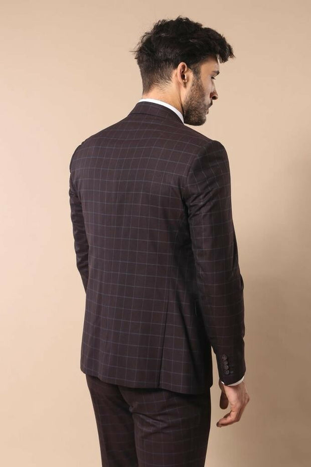 Blue Checked Burgundy Men's Suit | Wessi