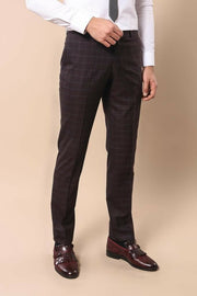 Blue Checked Burgundy Men's Suit | Wessi