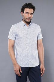 Blue Floral Patterned Short Sleeve Men's Shirt | Wessi