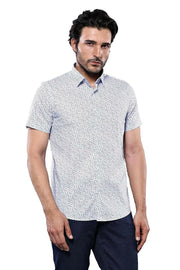 Blue Floral Patterned Short Sleeve Men's Shirt | Wessi