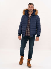 Blue Hooded Puffer Coat for Men | Wessi