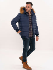 Blue Hooded Puffer Coat for Men | Wessi