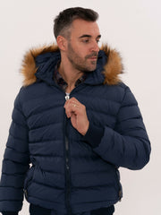 Blue Hooded Puffer Coat for Men | Wessi