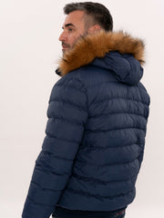 Blue Hooded Puffer Coat for Men | Wessi