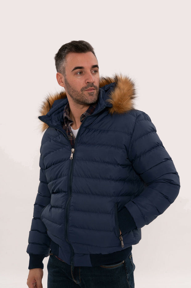 Blue Hooded Puffer Coat for Men | Wessi