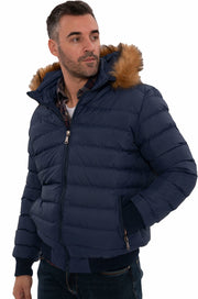 Blue Hooded Puffer Coat for Men | Wessi