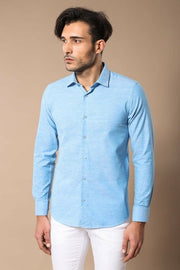 Blue Linnen Slim Fit Shirt