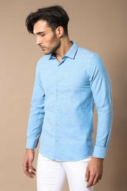 Blue Linnen Slim Fit Shirt