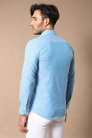 Blue Linnen Slim Fit Shirt