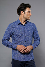 Blue Long Sleeve Patterned Shirt | Wessi