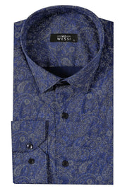 Blue Long Sleeve Patterned Shirt | Wessi