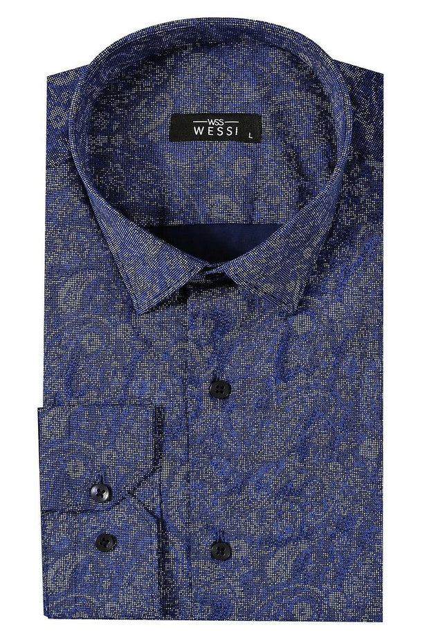 Blue Long Sleeve Patterned Shirt | Wessi