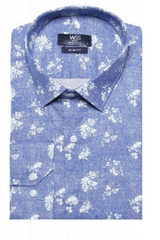 Blue Men's Shirt with Flower Pattern | Wessi