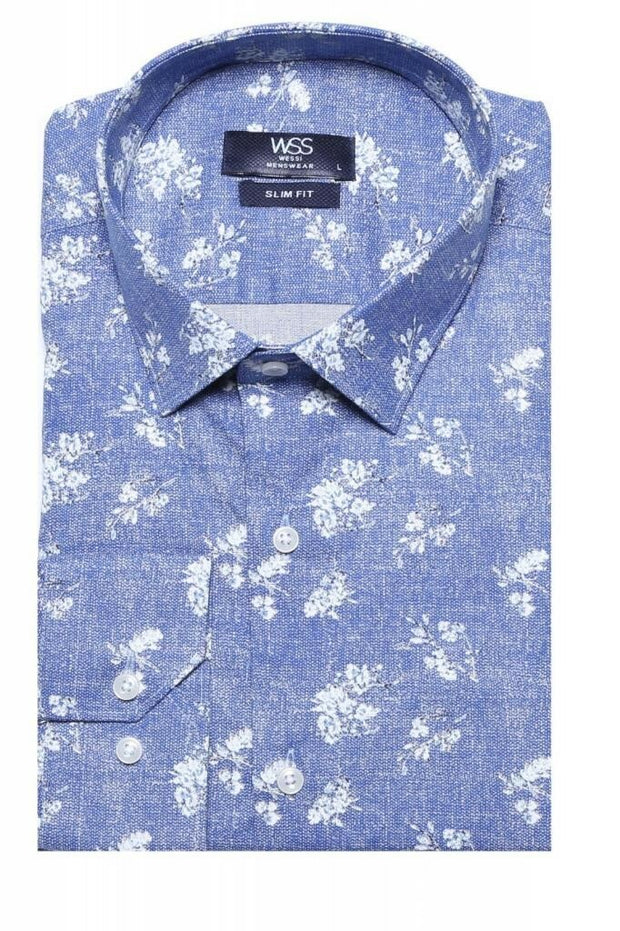 Blue Men's Shirt with Flower Pattern | Wessi