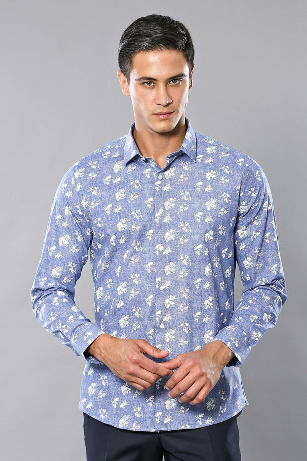 Blue Men's Shirt with Flower Pattern | Wessi