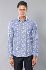 Blue Men's Shirt with Flower Pattern | Wessi