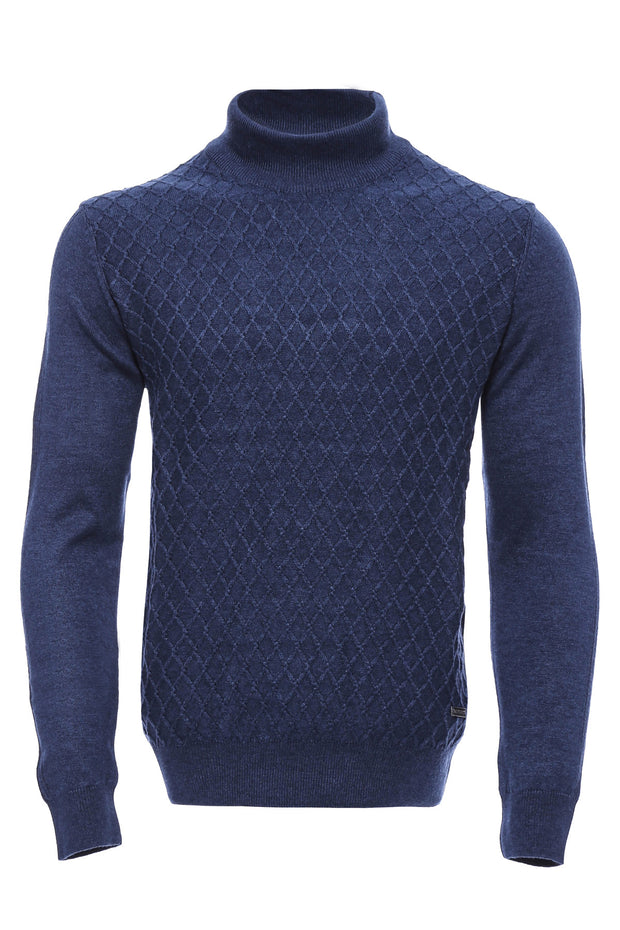 Blue Patterned Half Turtleneck Sweater