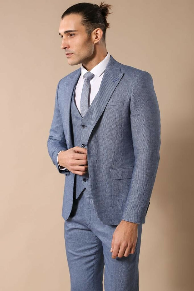 Blue Patterned Men's Suit