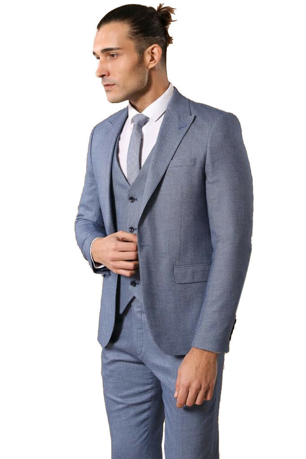 Blue Patterned Men's Suit