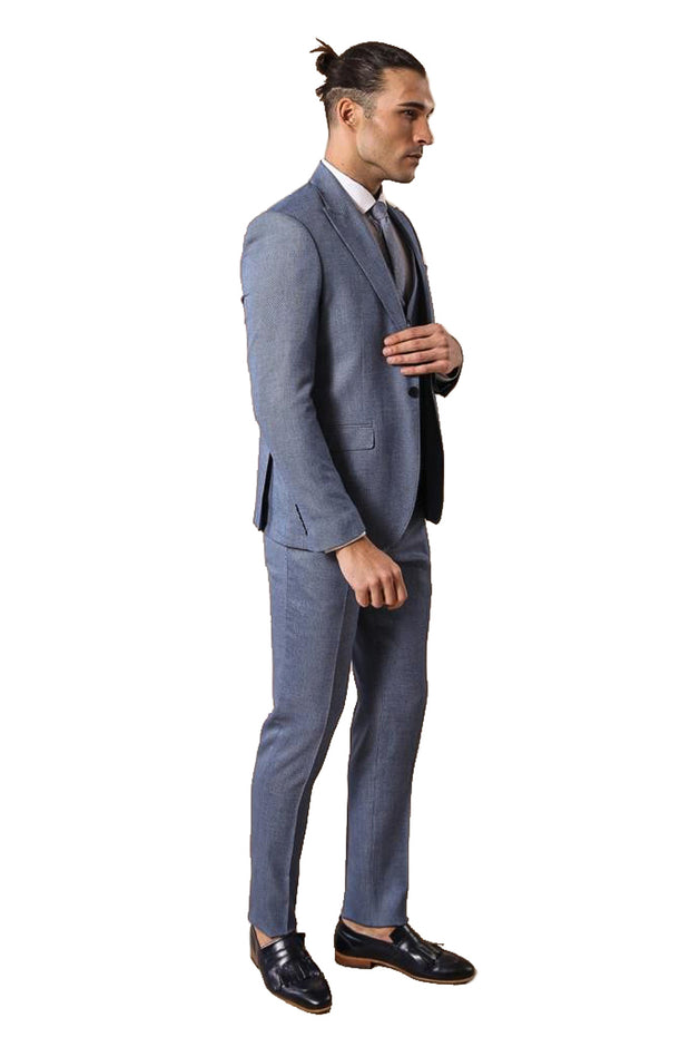 Blue Patterned Men's Suit