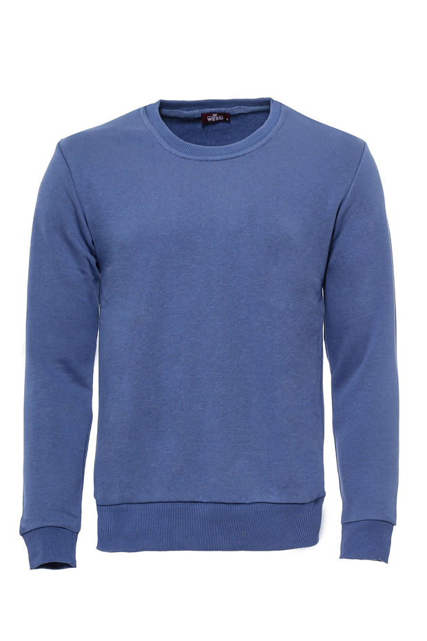 Blue Plain Circle Neck Sweatshirt