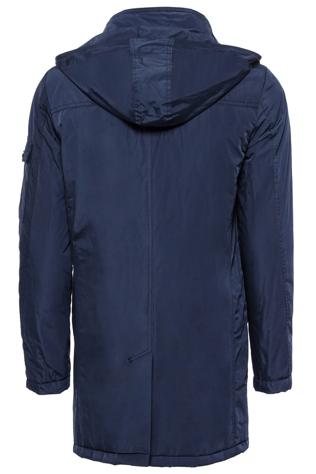 Blue Pocket Hooded Men's Coat $150 - $200, 36, 38, 40, 42, 44, 46, Basic, blue, Coat, Essentials, Hooded, Long Coat, Modern Fit, Outwear, Plain, Pocket, Slim Fit, Snapped, Zippered OutwearCoa