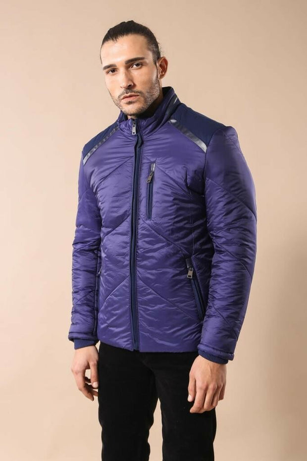 Blue Quilted Down Coat 3-piece-suit, 36, 38, 40, 42, 44, 46, Blue, Jackets, Modern Fit, Navy, navy-blue, Outwear, Puffer Coats, Quilted, Slim Fit, Zippered OutwearJacketsPuffer Coats - wessi