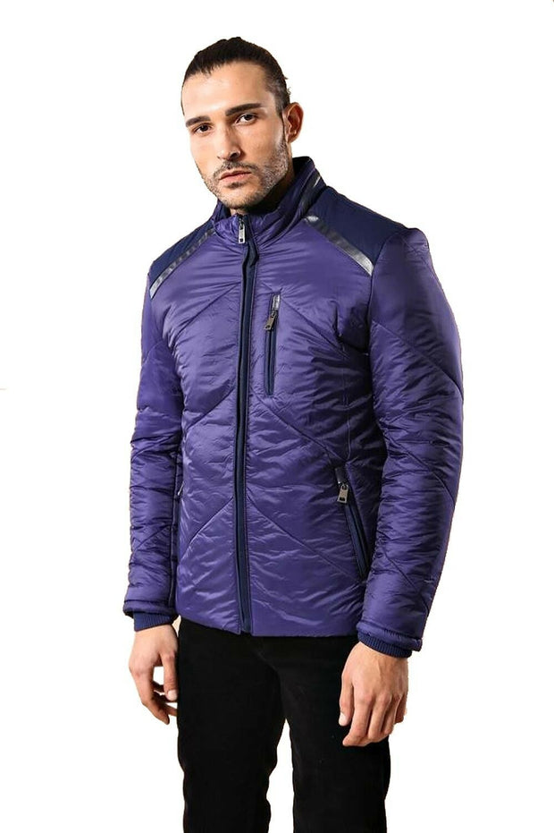 Blue Quilted Down Coat 3-piece-suit, 36, 38, 40, 42, 44, 46, Blue, Jackets, Modern Fit, Navy, navy-blue, Outwear, Puffer Coats, Quilted, Slim Fit, Zippered OutwearJacketsPuffer Coats - wessi