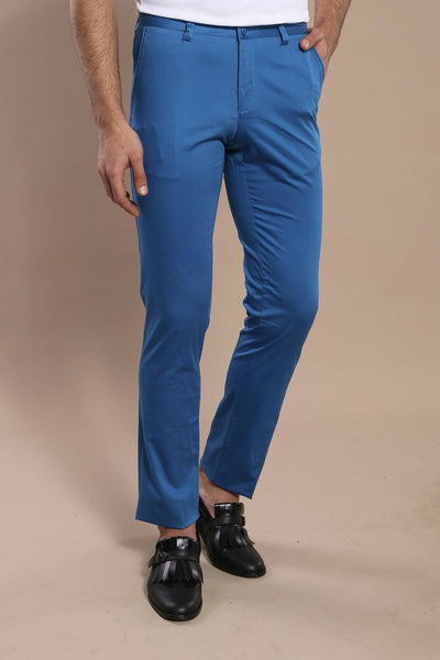 Blue Side Pocket Slimfit Cotton Pants 3-piece-suit, 32, 34, 36, 40, Basic, Casual, Daily, Modern Fit, Office, Plain, Slim Fit, Slim Fit Trousers, Trouser OutletTrousers - wessi