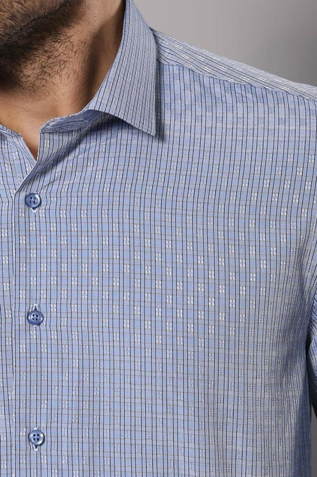 Patterned Slim Fit Blue Shirt 3-piece-suit, Casual, Casual Shirt, Daily, Italian, Modern Fit, Office, Patterned, Shirt, Slim Fit ShirtCasual Shirt - wessi