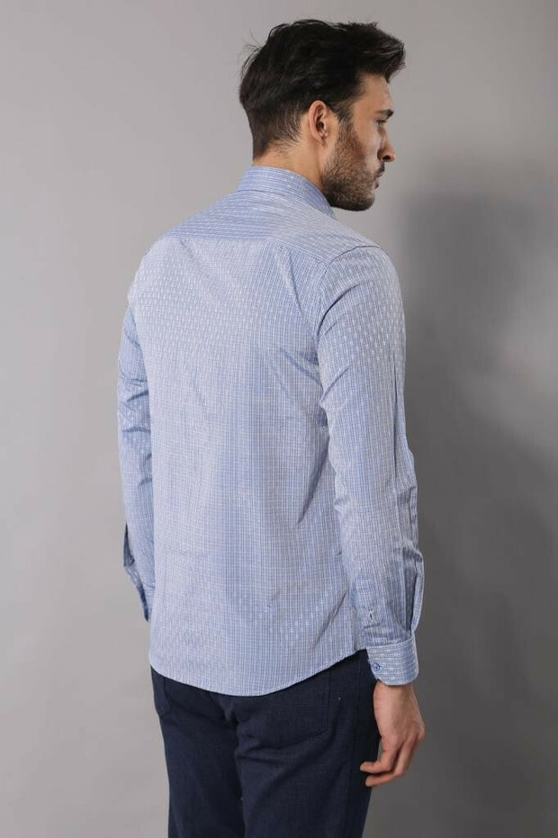 Patterned Slim Fit Blue Shirt 3-piece-suit, Casual, Casual Shirt, Daily, Italian, Modern Fit, Office, Patterned, Shirt, Slim Fit ShirtCasual Shirt - wessi